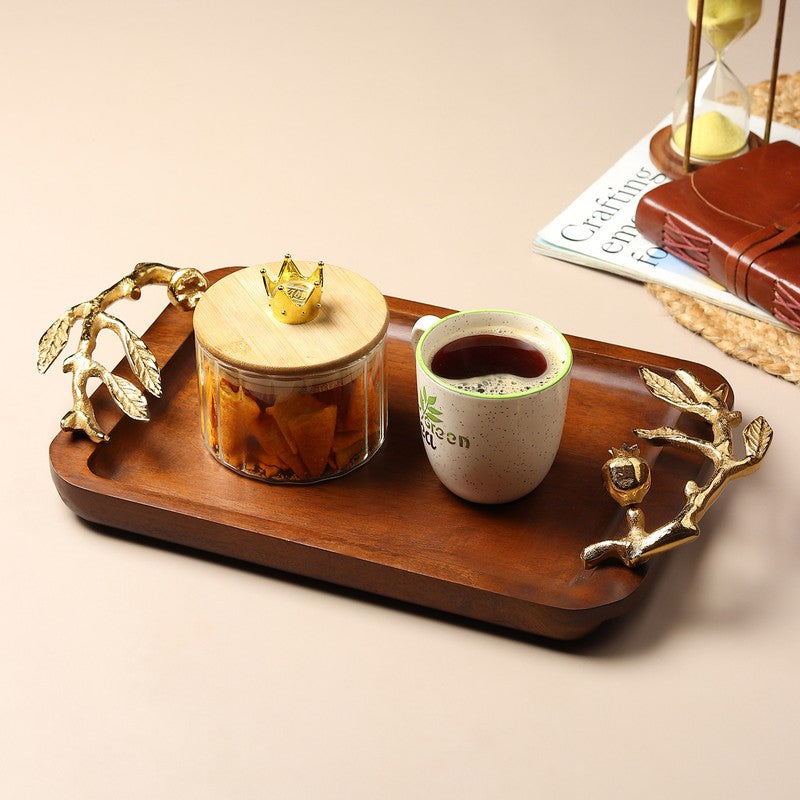 Timber Carry Wood Serving Tray - Gold,Brown