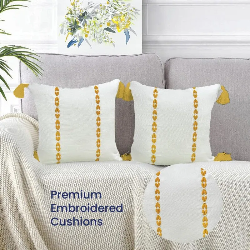 Urban Space Minimal Boho White & Yellow Cotton Cushion Covers - Set Of Two media 3