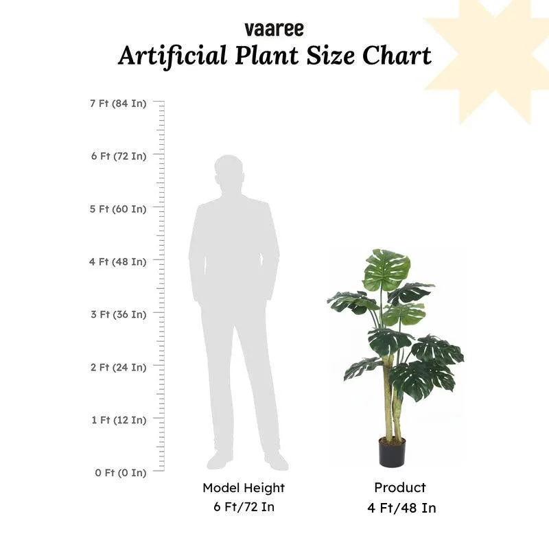 Faux Realtouch Green Monstera Tree With Black Plastic Pot - 3.9 Feet media 7