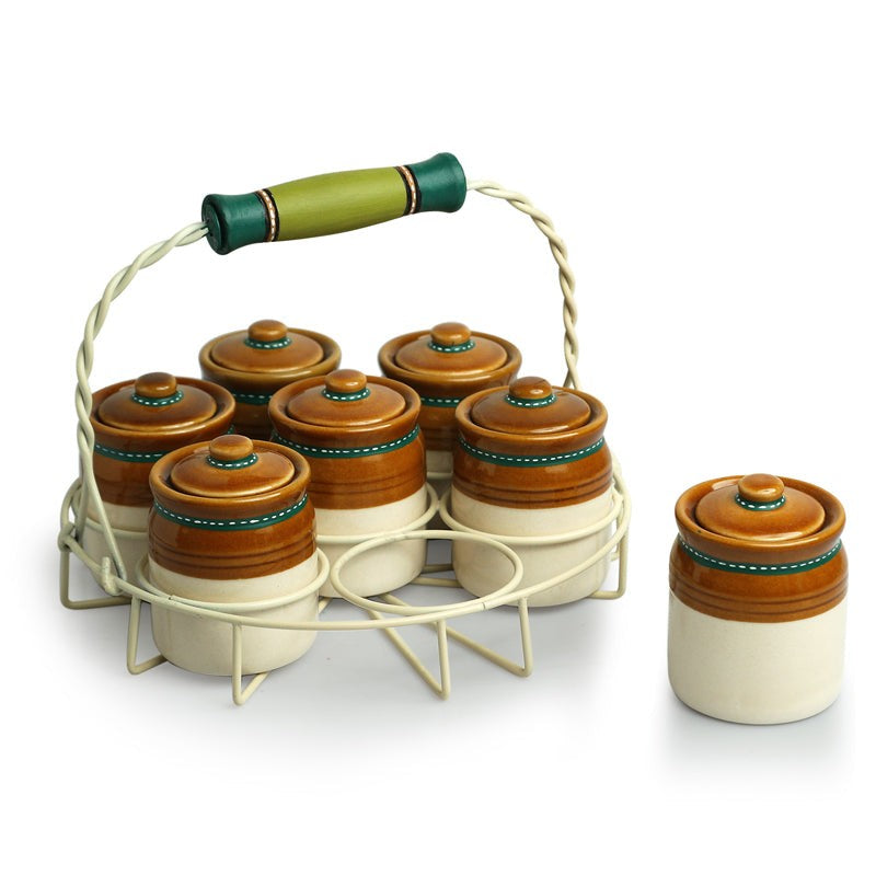 Tangy Charm Ceramic Jar With Caddy (280 ML) - Eight Piece Set media 4