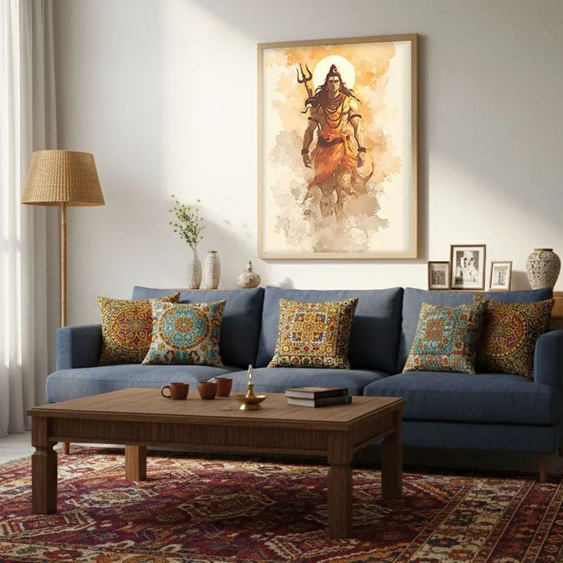 Lord Shiva Tranquility Archival Paper Wall Painting With Brown Frame media 4