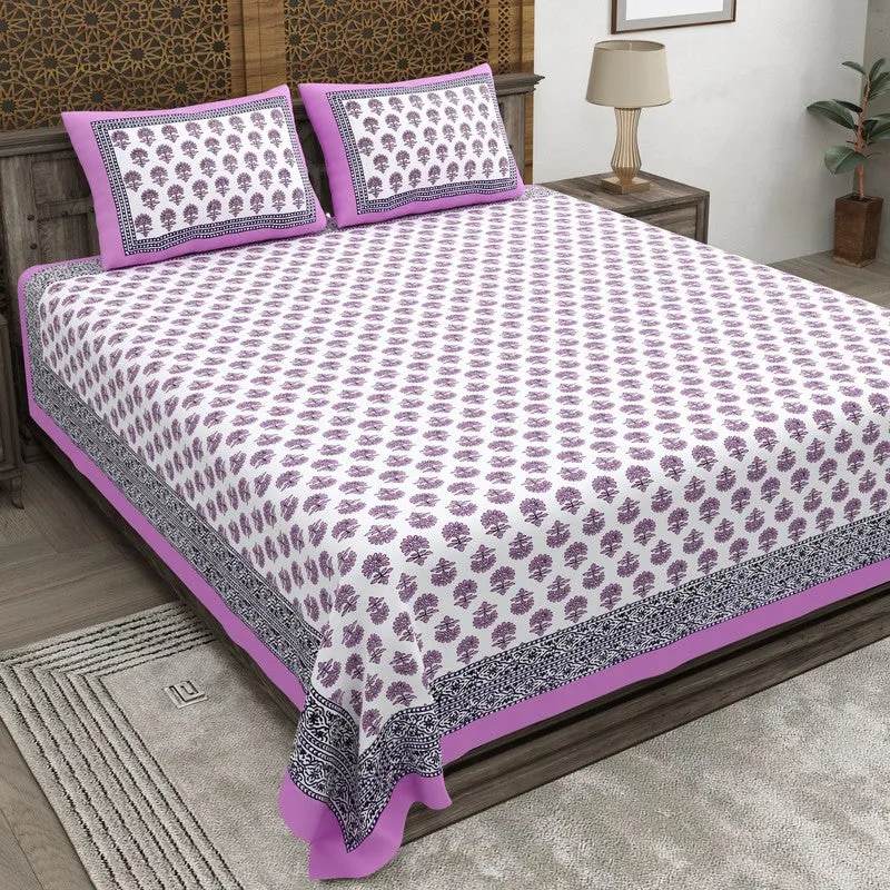 Designio Cotton Bedsheet (Purple,White) - 240 TC media 1
