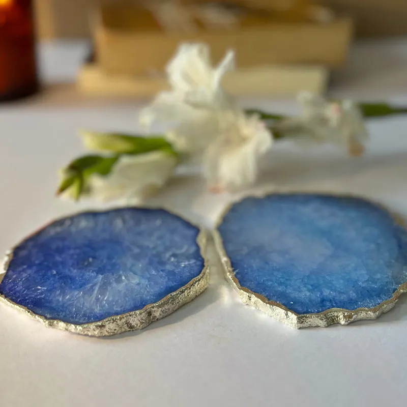 Byrona Handcrafted Crystal Agate Coaster (Blue) - Set Of Two media 1