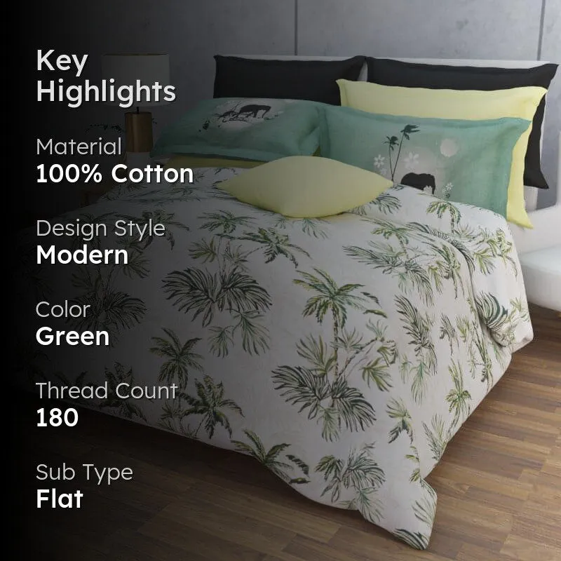 Tropical Paradise Cotton Bedsheet (Green) - 180 TC media 2