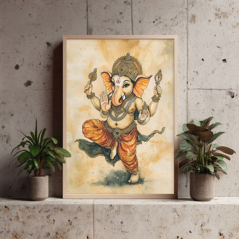 Shiva Shankari Spiritual Archival Paper Wall Painting - Natural Brown Frame media 3