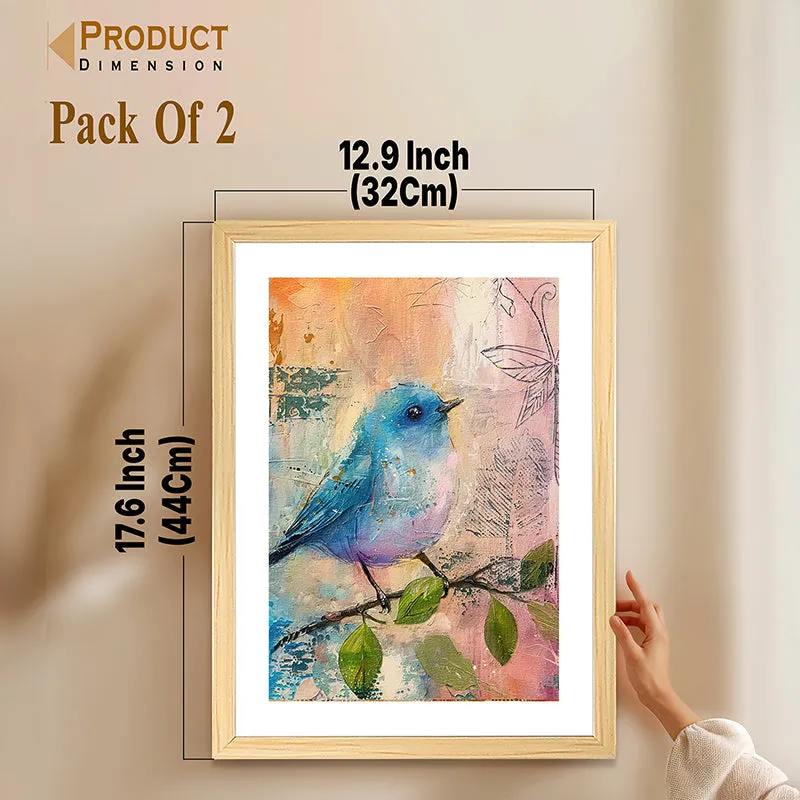 Blue Bird Charm Wall Art With Frame - Set Of Two media 9