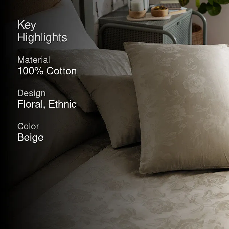 Blooming Rose Jacquard Pillow Cover (Beige) - Set Of Two media 2