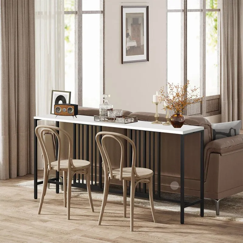 Narrow Long Metal Console Table with White Marble Top (Black) - Large media 6
