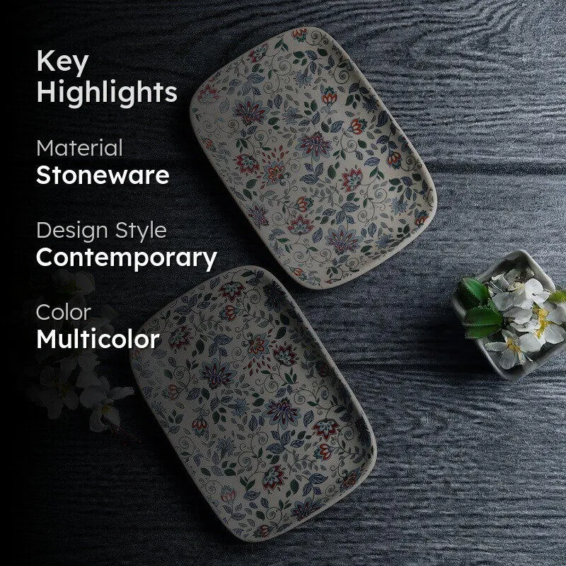 Florence Multicolor Rectangular Stoneware Platter - Set of Two media 2