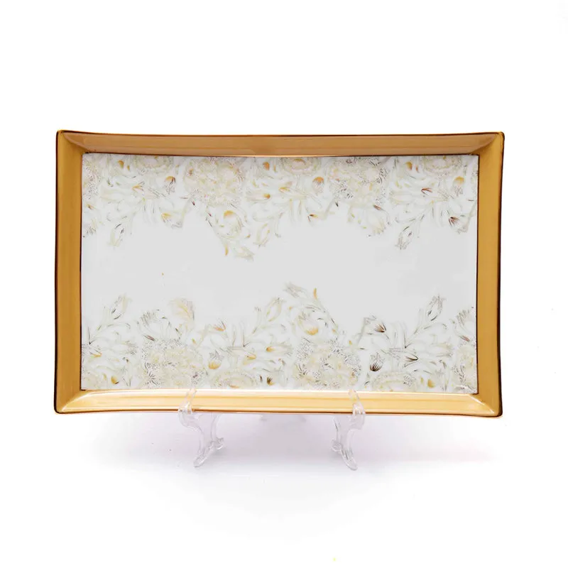 Gilded Iris Diningware Porcelain Platter - Gold media 2