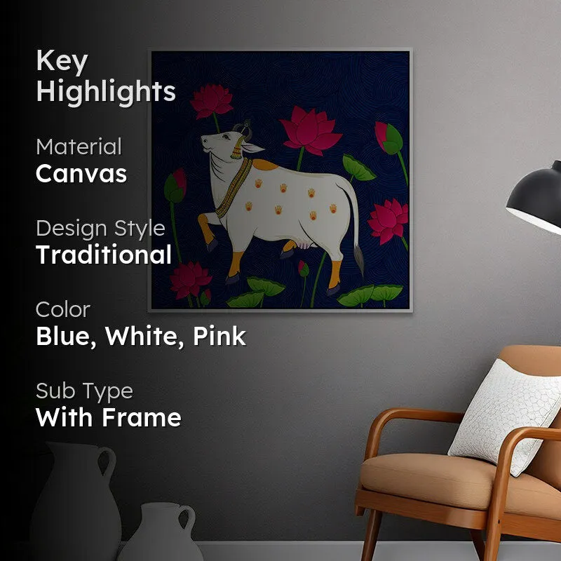 Petals & Hooves Canvas Wall Painting With Frame - White media 2
