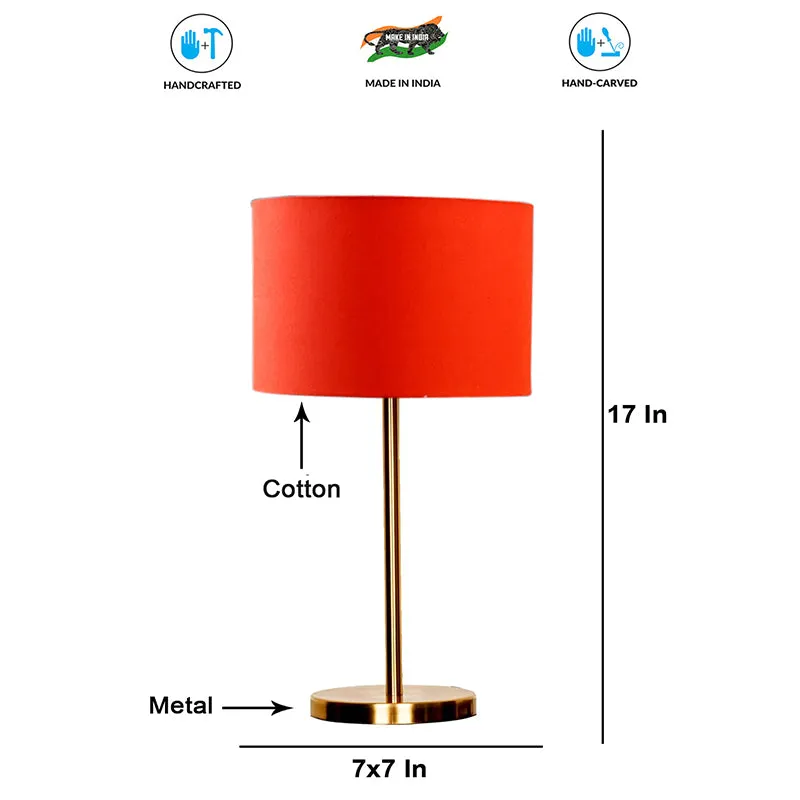 Glow Mesa Cotton & Metal Table Lamp (Drum) - Orange,Gold media 4