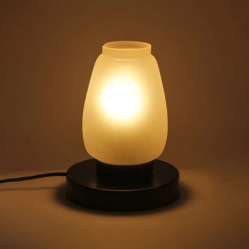 Glowzen Glass Table Lamp With Wooden Base - White media 5