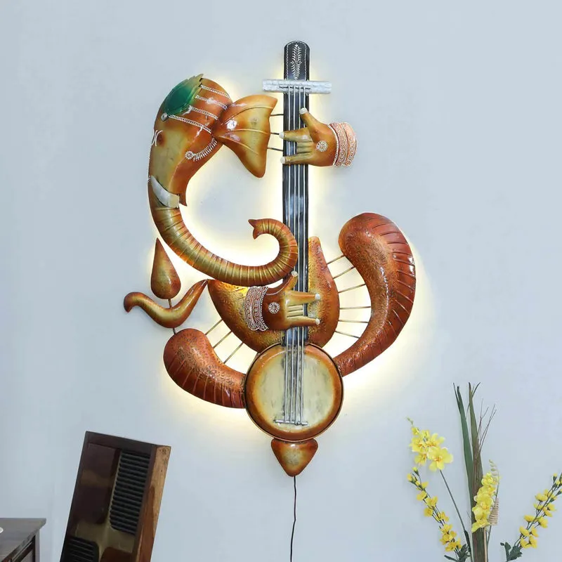 Ganesha with Veena Iron Wall Accent media 3