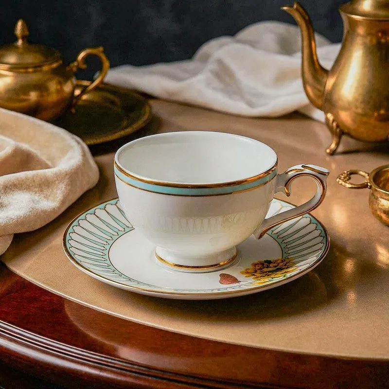 Basant 24k Gold Brushed Porcelain Tea Cup & Saucer (280 mL) - Set of Six media 3