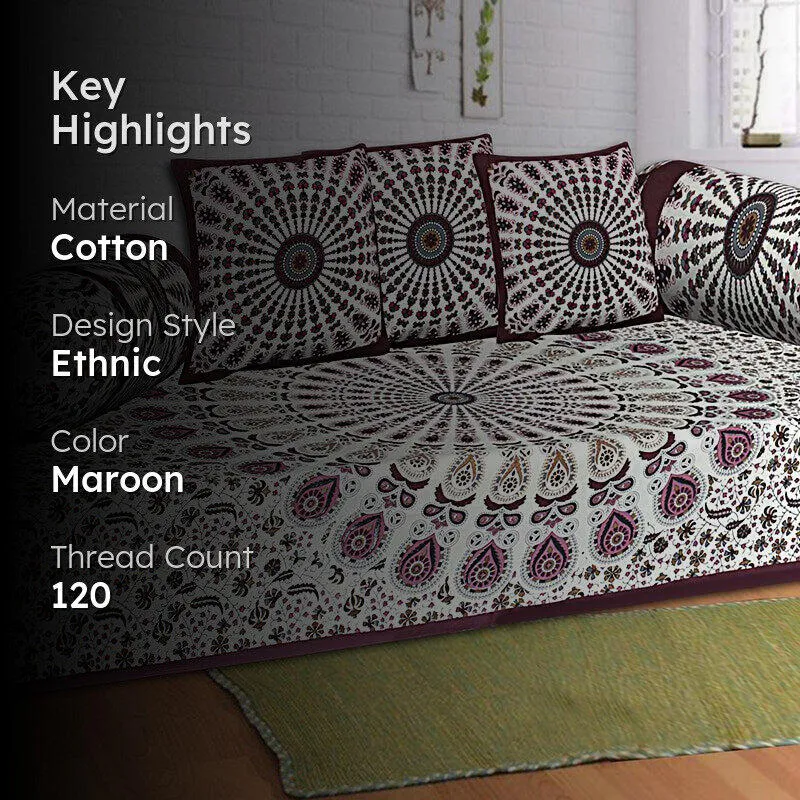 Snigdha Printed Diwan Set (Maroon) - Six Piece Set media 2