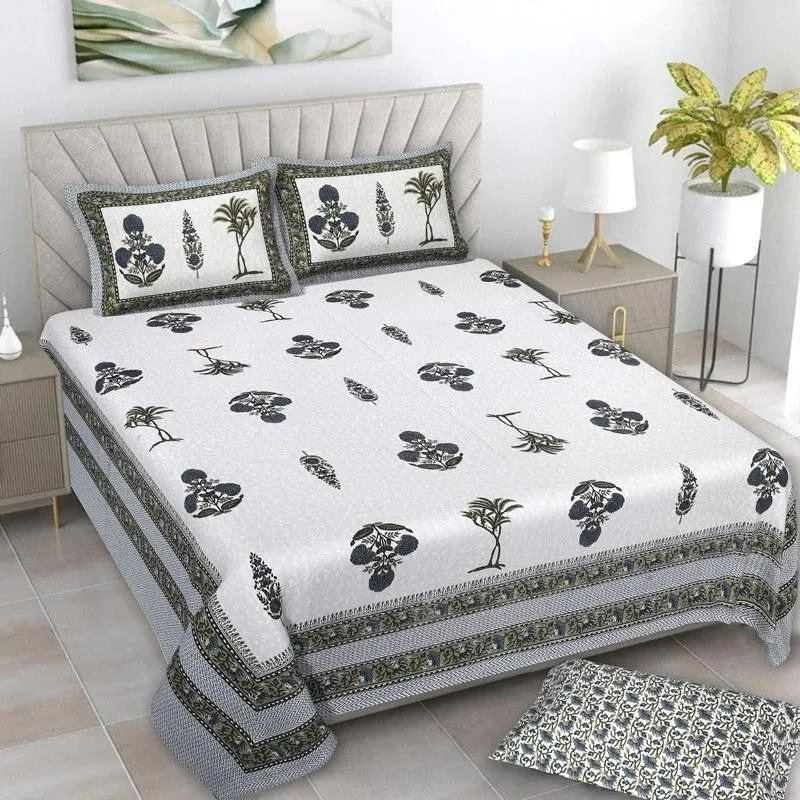 Pamia Ethnic Cotton Bedsheet (Grey) - 160 TC media 1