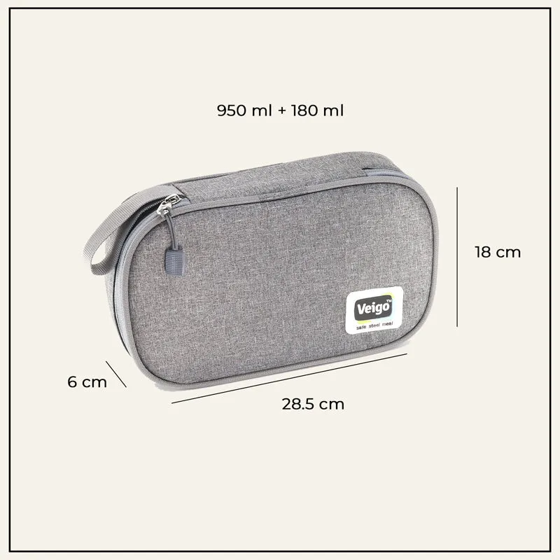 Delico Pack Grey Lunch Box With Insulated Pouch (775/150 mL) - Three Piece Set media 9
