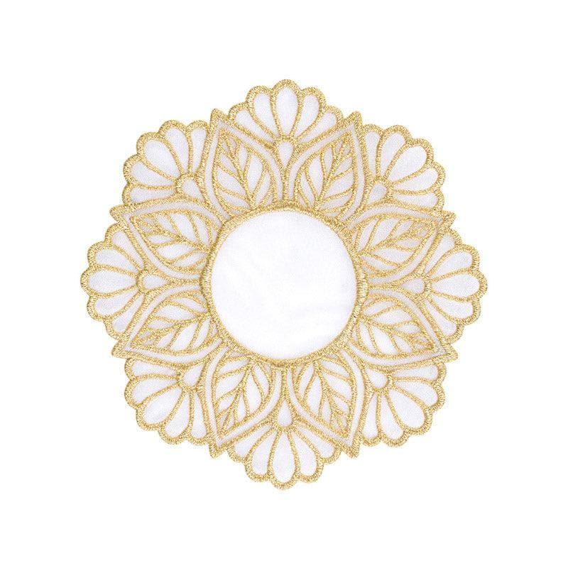 Elegant White Fabric Coaster with Gold Embroidery – Set of Four media 6