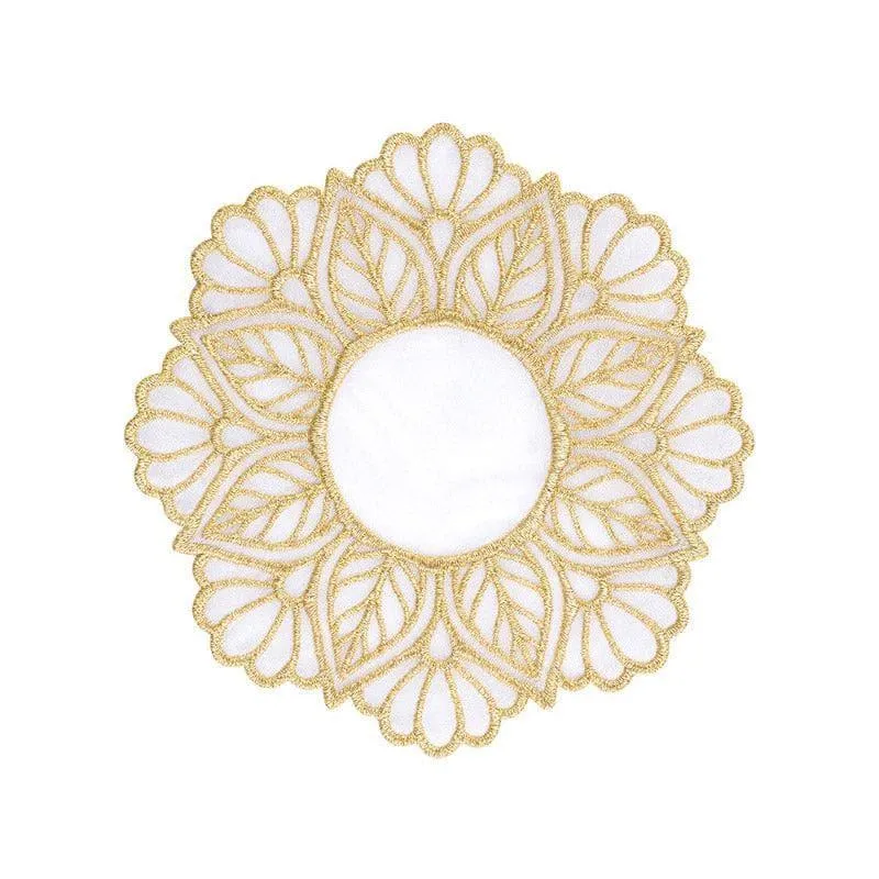 Elegant White Fabric Coaster with Gold Embroidery – Set of Four media 6