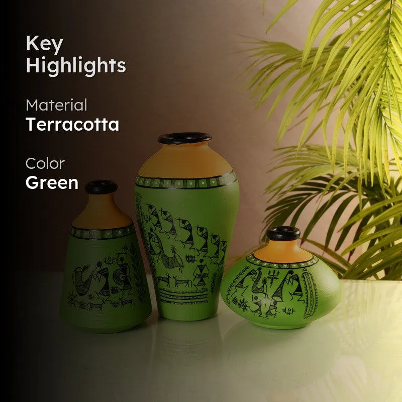 Verdora Green Handpainted Ceramic Vase - Set Of Three media 2
