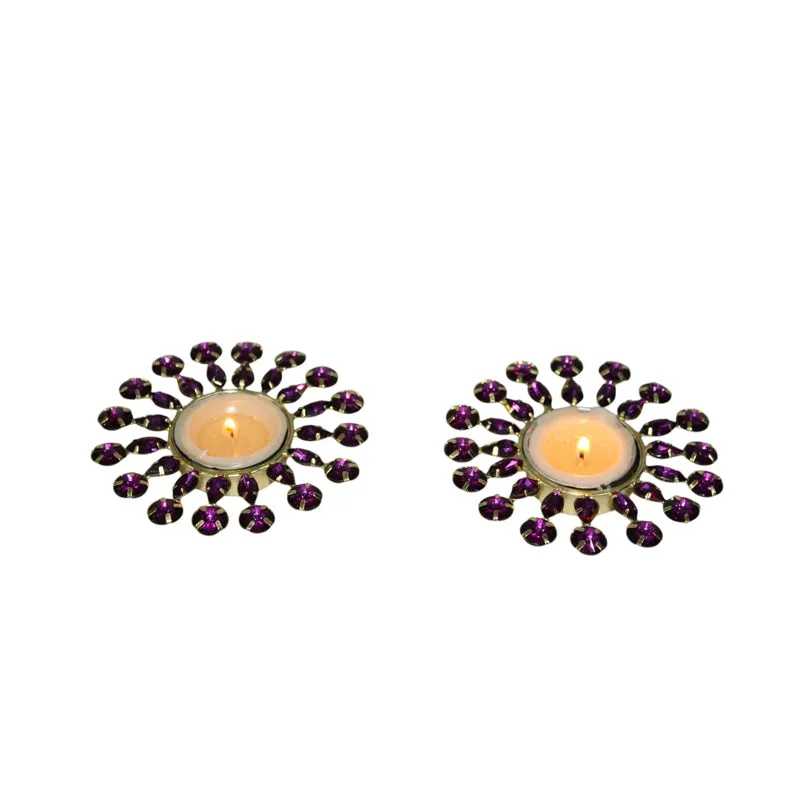 Surya Ornate Tea Light Holder (Purple) - Set Of Two media 5