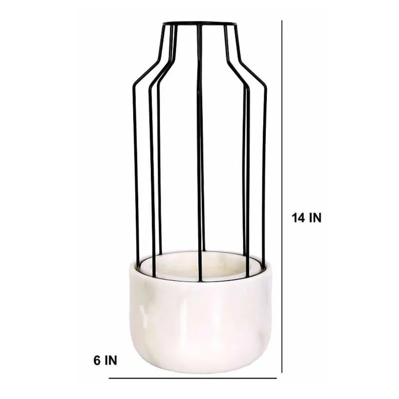 Black Mesh Eartha Hand Crafted Marble Planter - White media 5