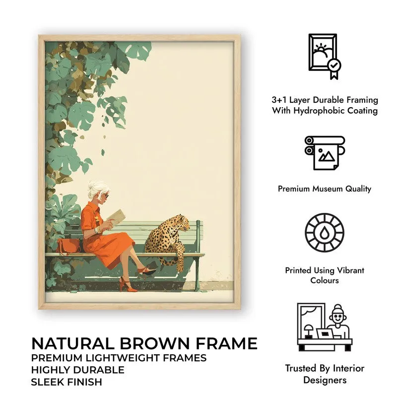 Jungle Reads Canvas Wall Painting - Brown Frame media 10