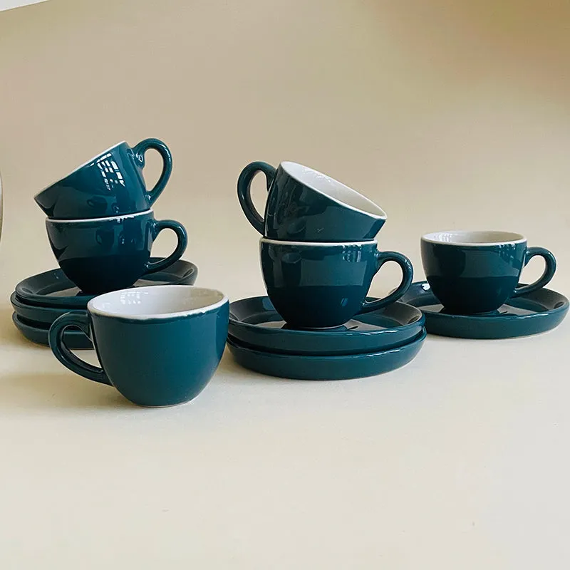 Blush & Brew Ceramic Cup & Saucer (Deep Green/100 mL) - Twelve Piece Set media 1