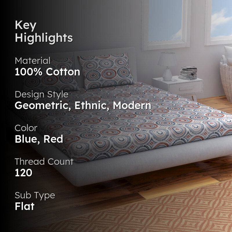 Himeya Comfort Percale Africana Cotton Bedsheet (Red,Blue) - 120 TC media 2