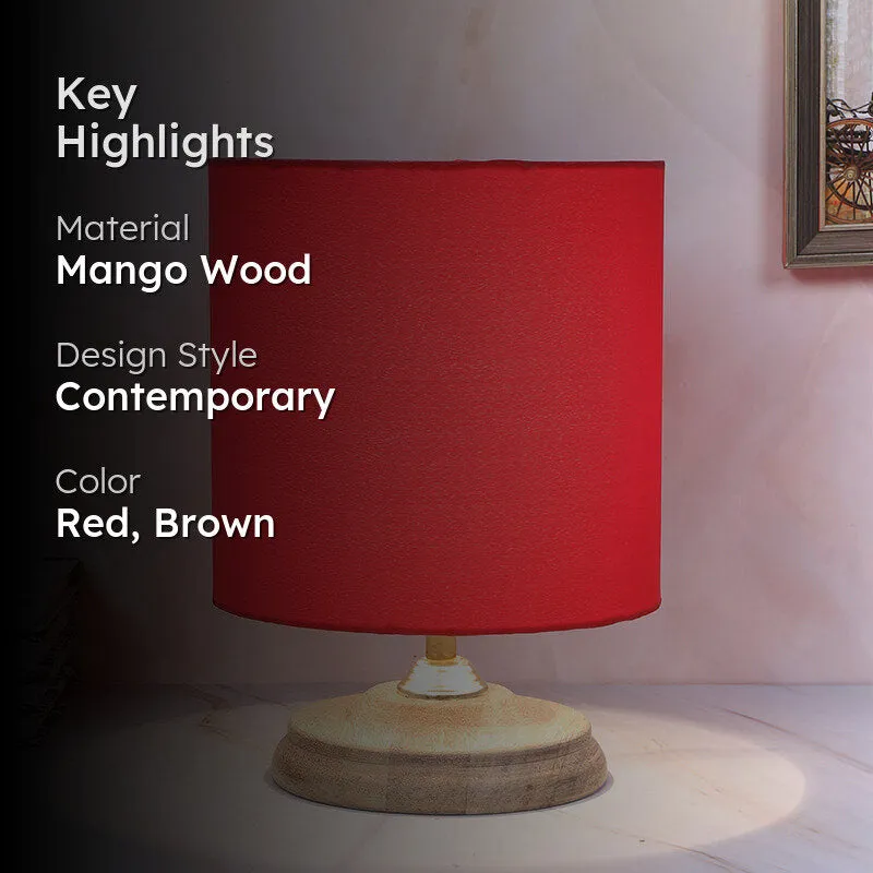 Bisara Pebble Solid Mango Wood Table Lamp - Red, Brown media 2