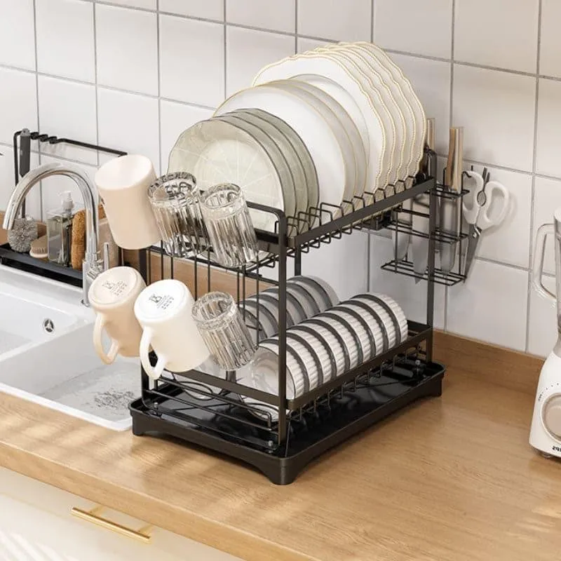 Plate Parade 2-Tier Carbon Steel Dish Rack - Black media 1