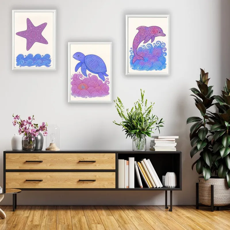 Aqua Bliss Paper Wall Painting With Frame - White media 1