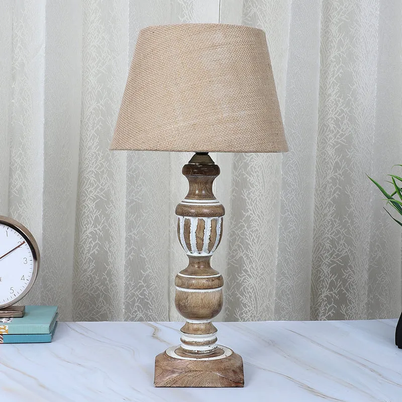 Tatami Totem Printed Mango Wood Table Lamp - Brown,Beige media 2