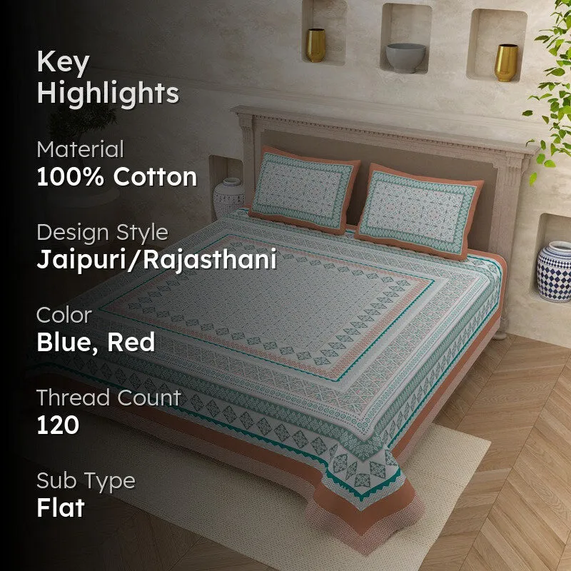 Royal Touch Cotton Bedsheet (Blue,Red) - 120 TC media 2