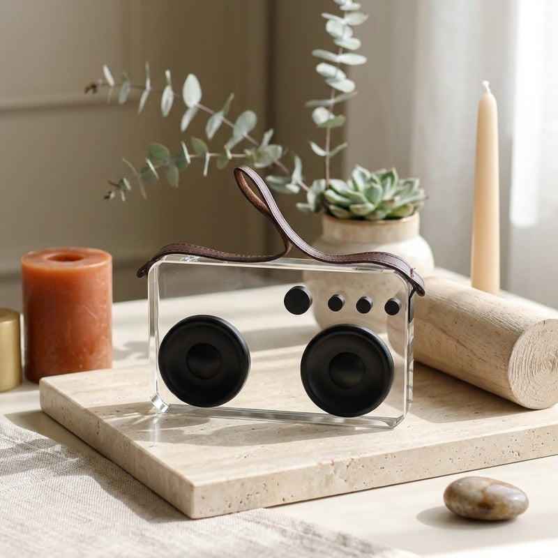 Retrova Cassette Crystal Glass & Leather Showpiece