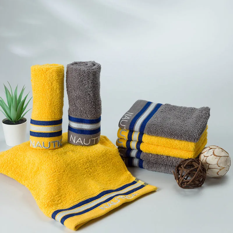 Nautica Dove Down Cotton Face Towel (Grey & Yellow) - Set Of Eight media 1