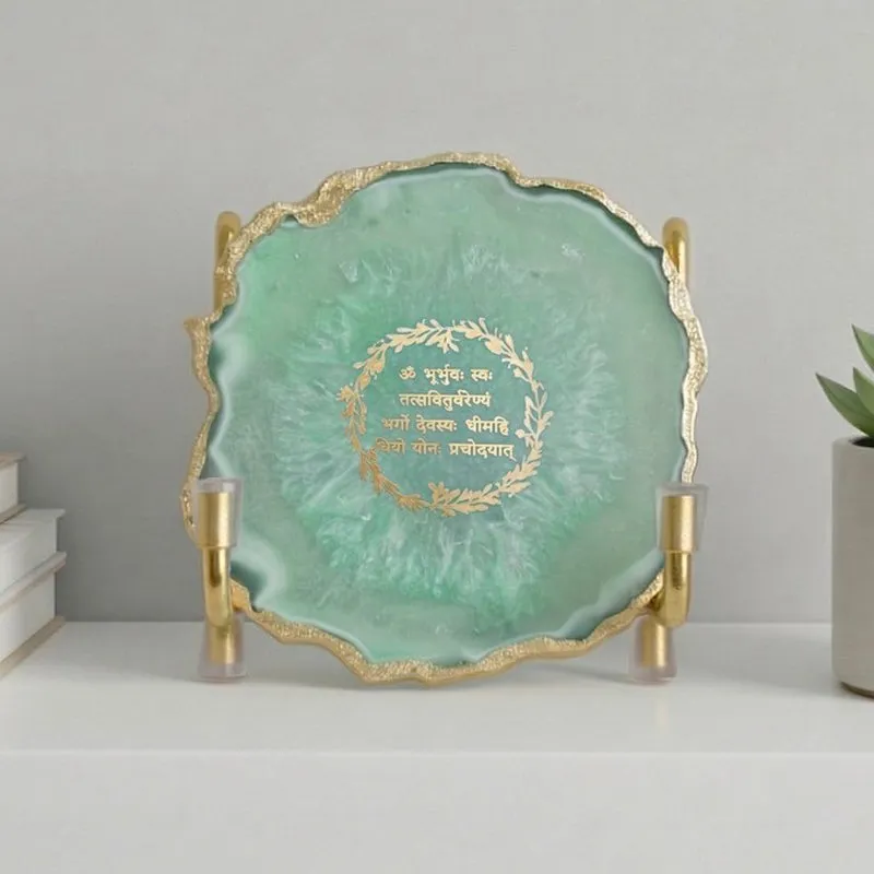 Sacred Gayathri Mantra Handcrafted Agate Religious Accent - Green media 1
