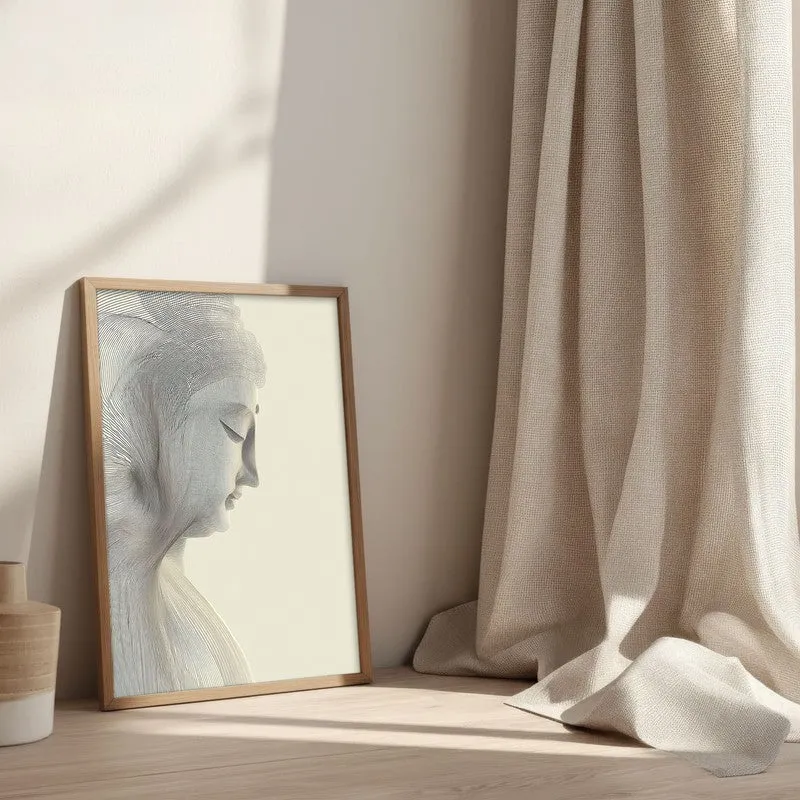 Silent Contemplation Buddha Wall Painting With Brown Frame media 3