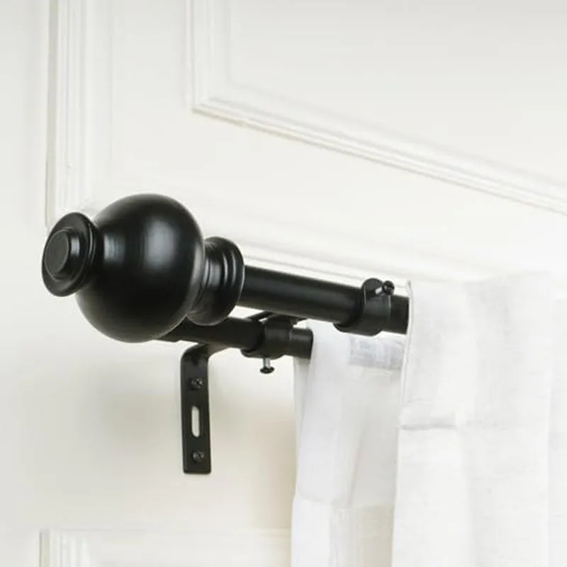 Zellij Duo Extendable 1" Double Curtain Rod With Abstract Finial & Brackets (Black) media 4