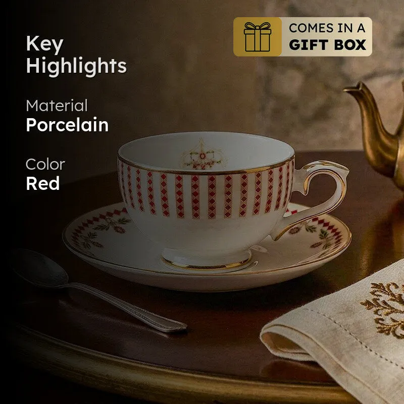 Gilded 24k Gold Brushed Porcelain Tea Cup & Saucer (280 mL) - Set of Six media 2