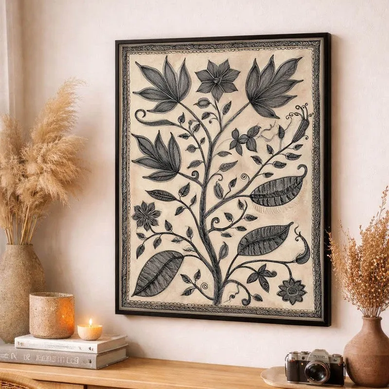 Floral Sketch Canvas Wall Painting With Black Frame media 9