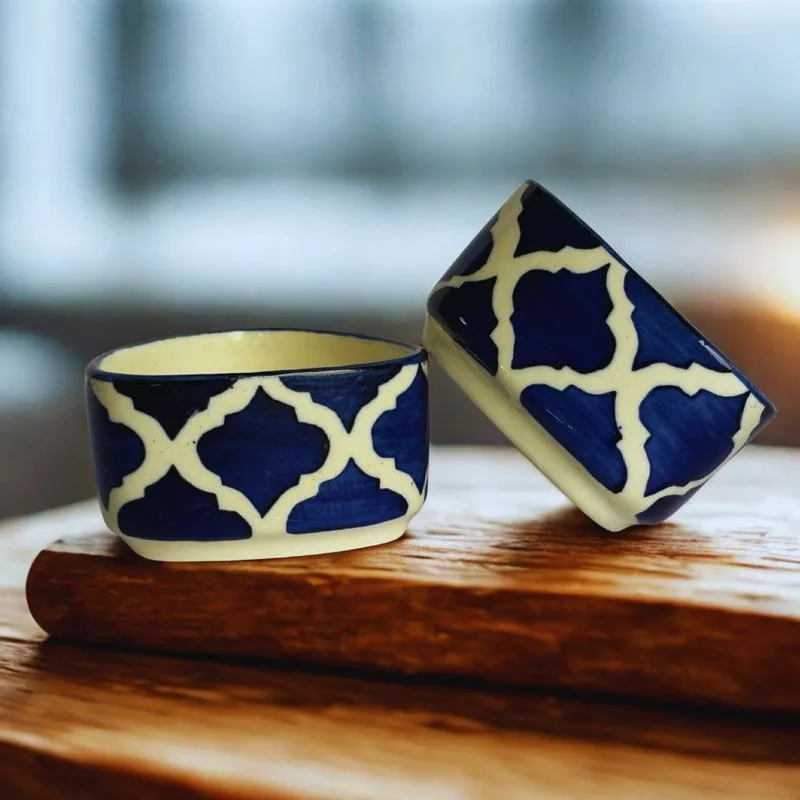 Servyx Ceramic Dip Bowls (Blue,White ,50 mL Each) - Set Of Two media 3