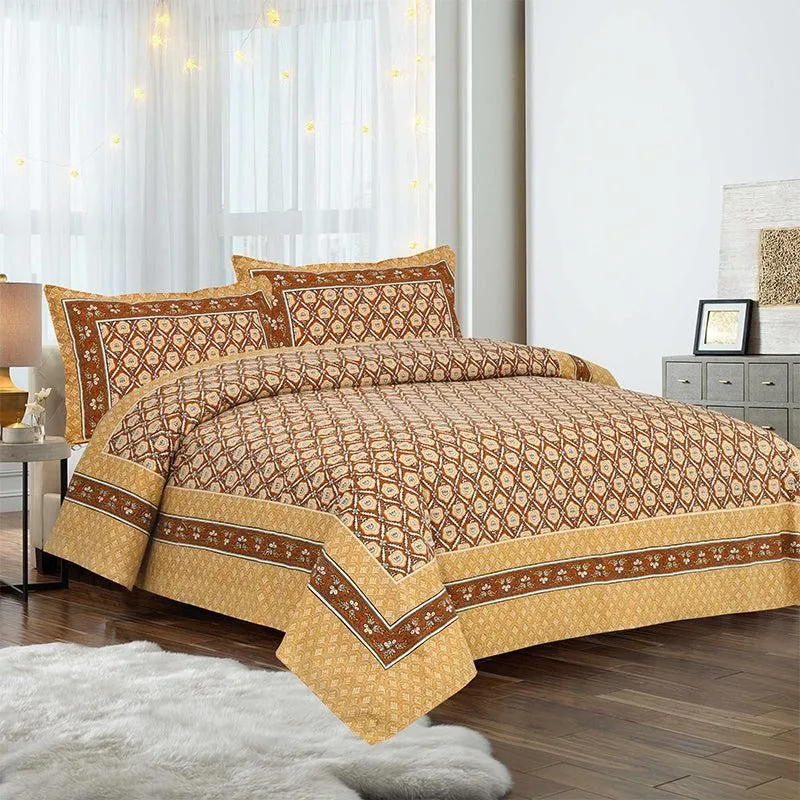 Opala Printed Cotton Bedsheet (Brown) - 160 TC media 1