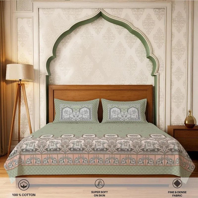 Urban Space Parampara Ethnic Fitted Cotton Bedsheet (Sage Green) - 300 TC media 4