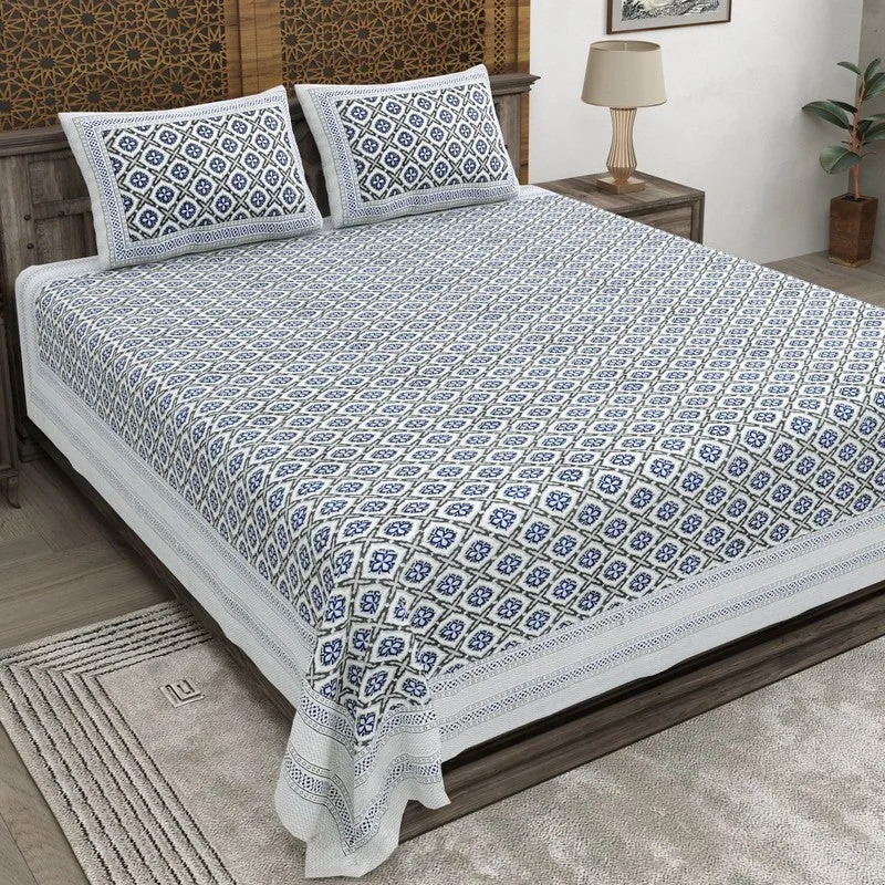 Forma Cotton Bedsheet (Grey,Blue) - 240 TC media 1
