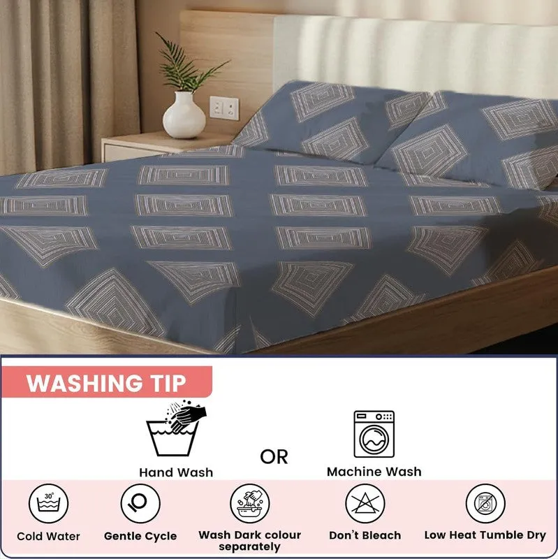 Coastal Mosaic Geometric Cotton Bedsheets (Blue & Grey) - 200 TC media 7