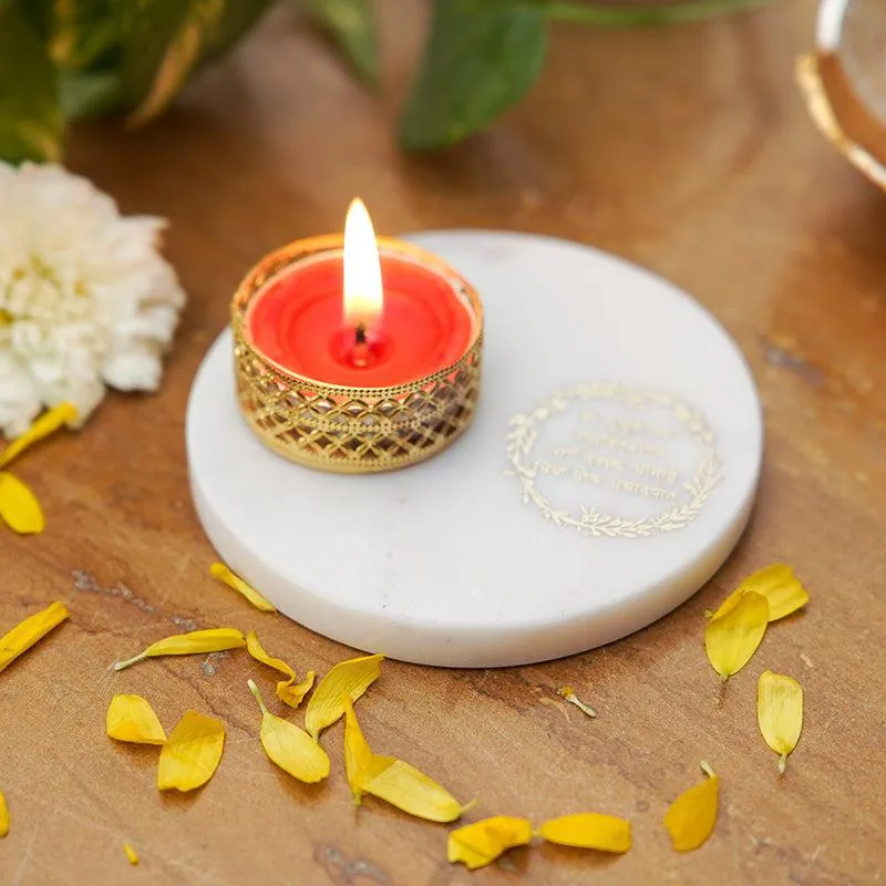 Marble Gayatri Mantra Religious Tea Light Holder media 5