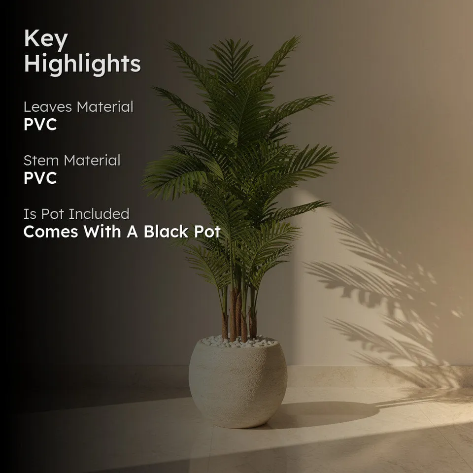 Artificial Arica Palm Plant With Black Fiber Pot - 3.9 Feet media 2