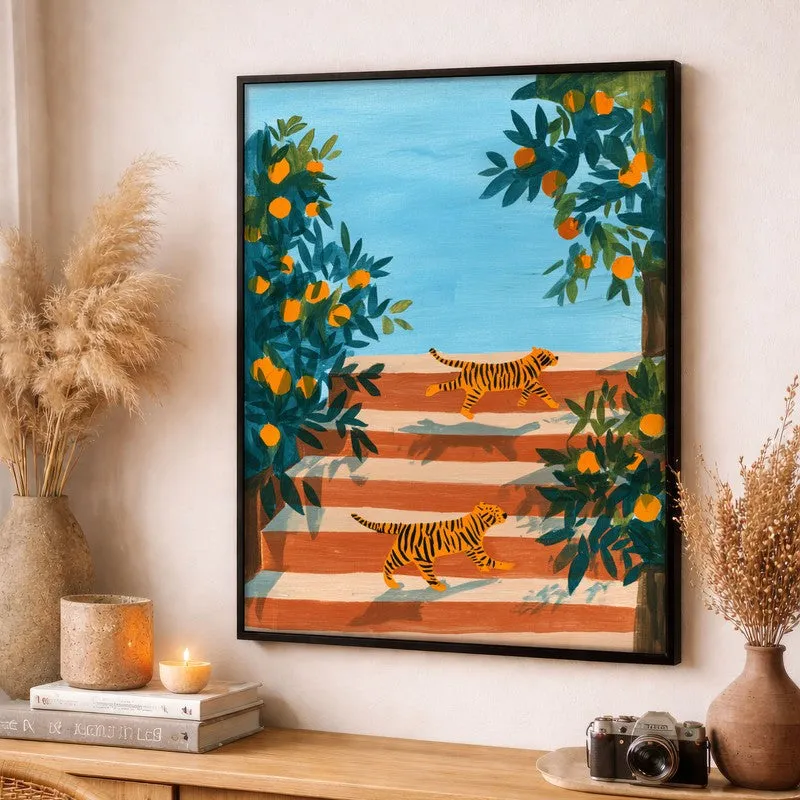 Tangerine Trees Canvas Wall Painting - Black Frame media 3